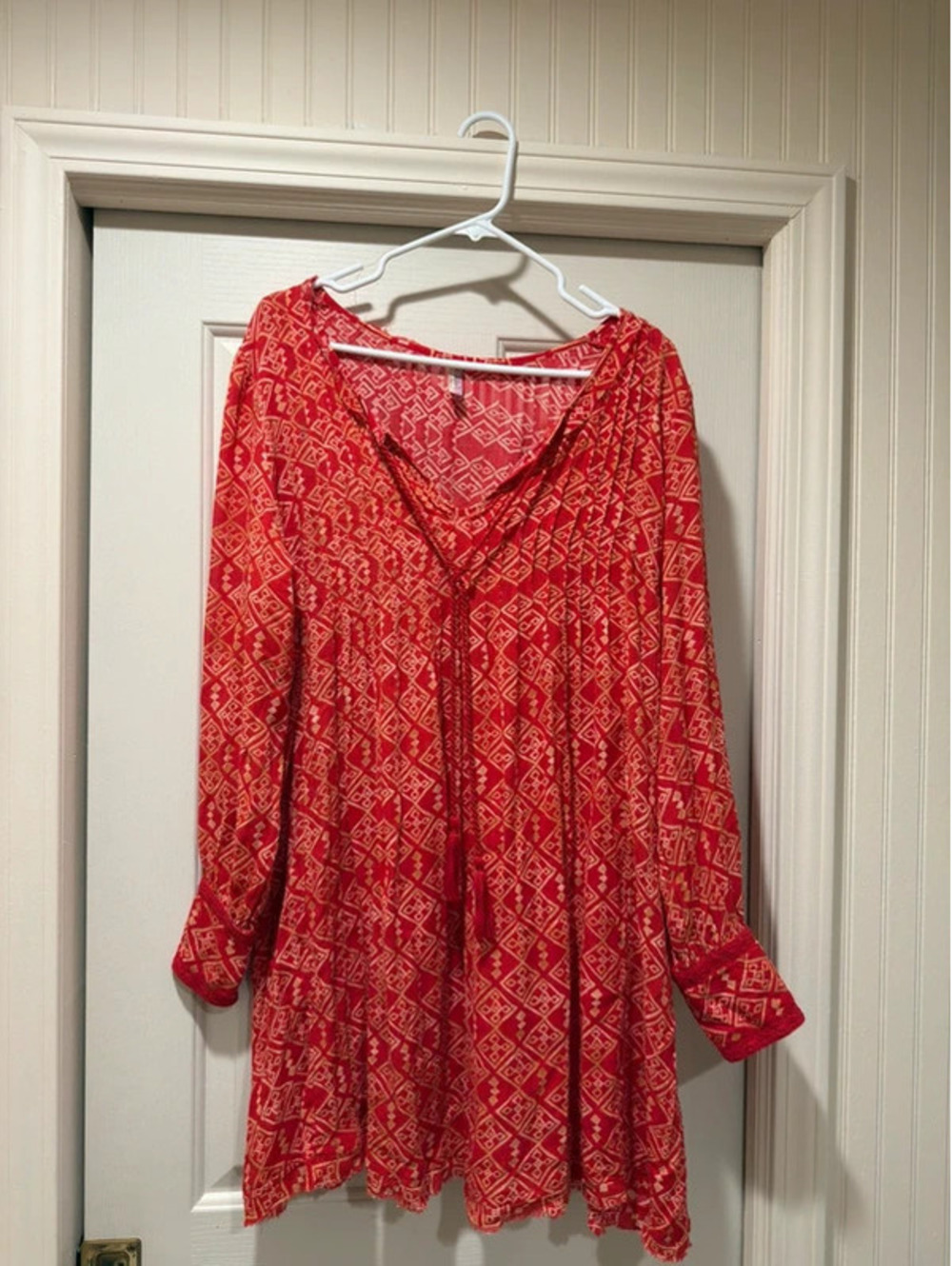 Free People Red Orange Geometric Print Boho Tunic Dress